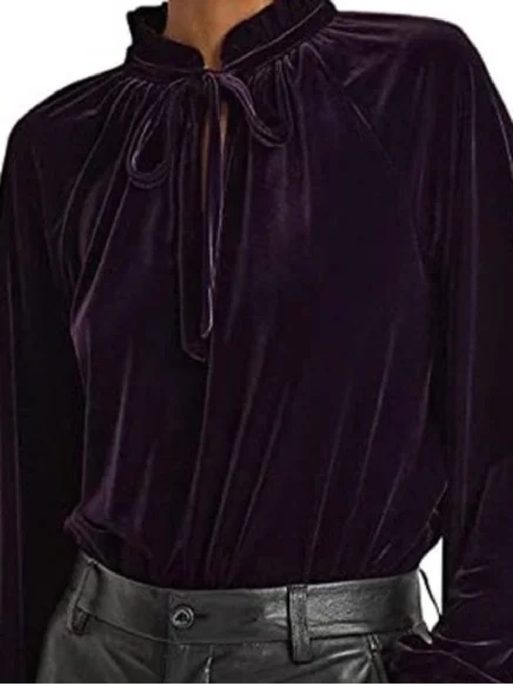 Ralph Lauren Velvet Tie-Neck Blouse in Deep Purple